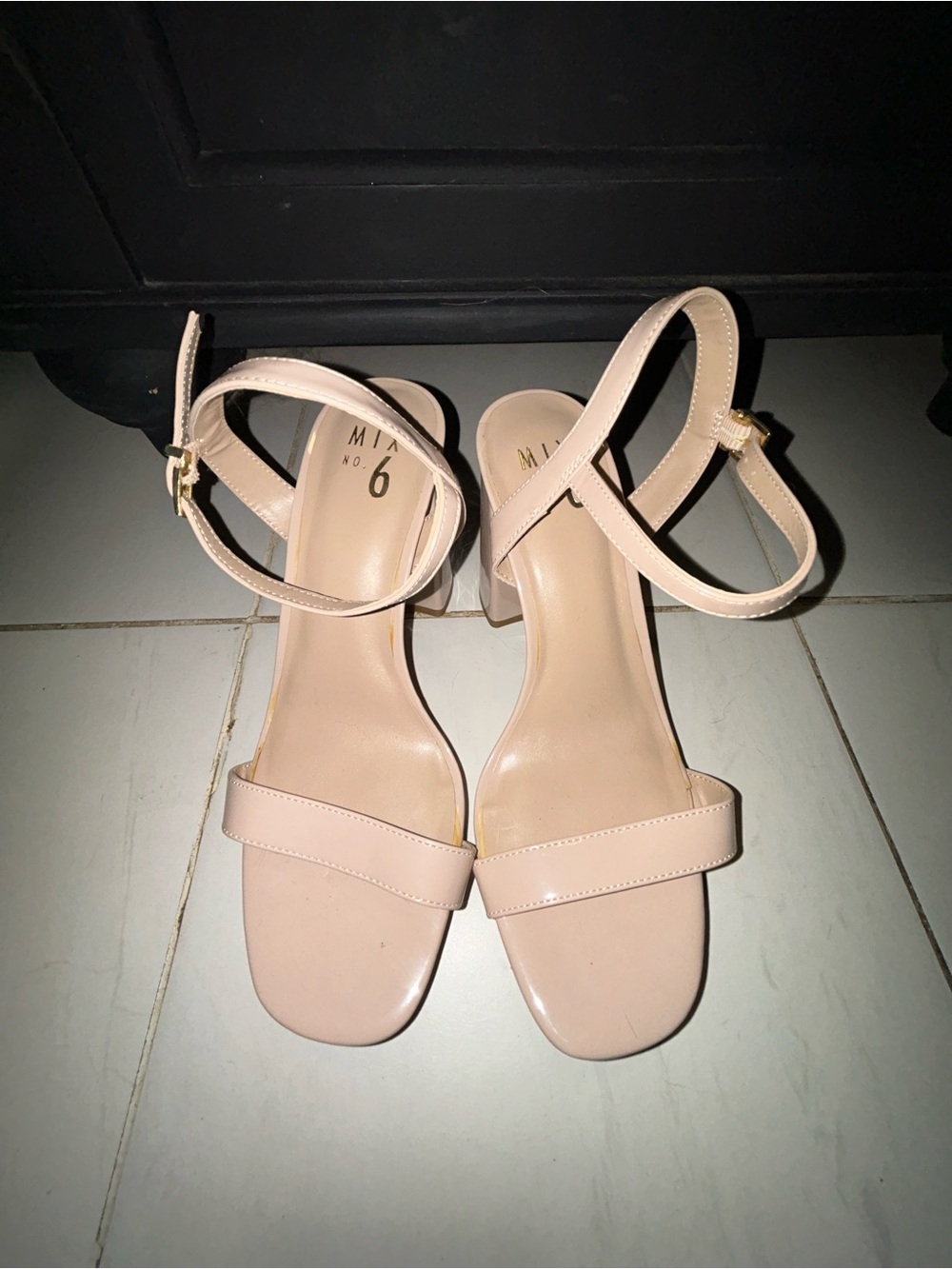 MIA Blush Nude Single-Strap Ankle Strap Block Heels